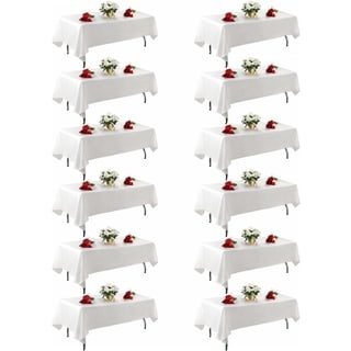 KUOGO 12 Pack 60 x 102 Inch White Tablecloth, Polyester Table Cloth for 6 Foot Rectangle Tables, Wrinkle Resistant Washable Decorative Fabric Table Covers for Wedding Party Banquet Buffet and Camping