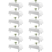KUOGO 12 Pack White Tablecloth 60 x 102 Inch Polyester Table Cloth for 6 Foot Rectangle Tables, Wrinkle Resistant Washable Decorative Fabric Table Covers for Wedding Party Banquet Buffet and Camping