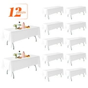 KUOGO 12 Pack White Tablecloth 60 x 126 Inch Polyester Table Cloth for 8 Foot Rectangle Tables, Wrinkle Resistant Washable Decorative Fabric Table Covers for Wedding Party Banquet Buffet and Camping