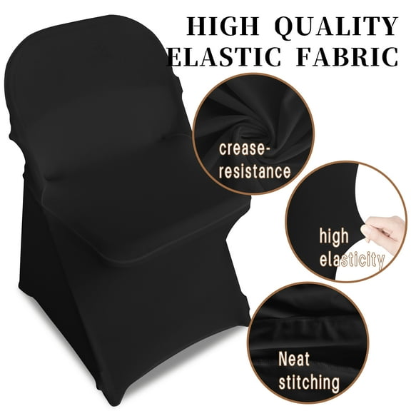 KUOGO 50 Pieces Polyester Stretch Folding Chair Covers for Universal Chair Protectors Removable and Washable for Wedding Party Catering and Banquet Events (Black)