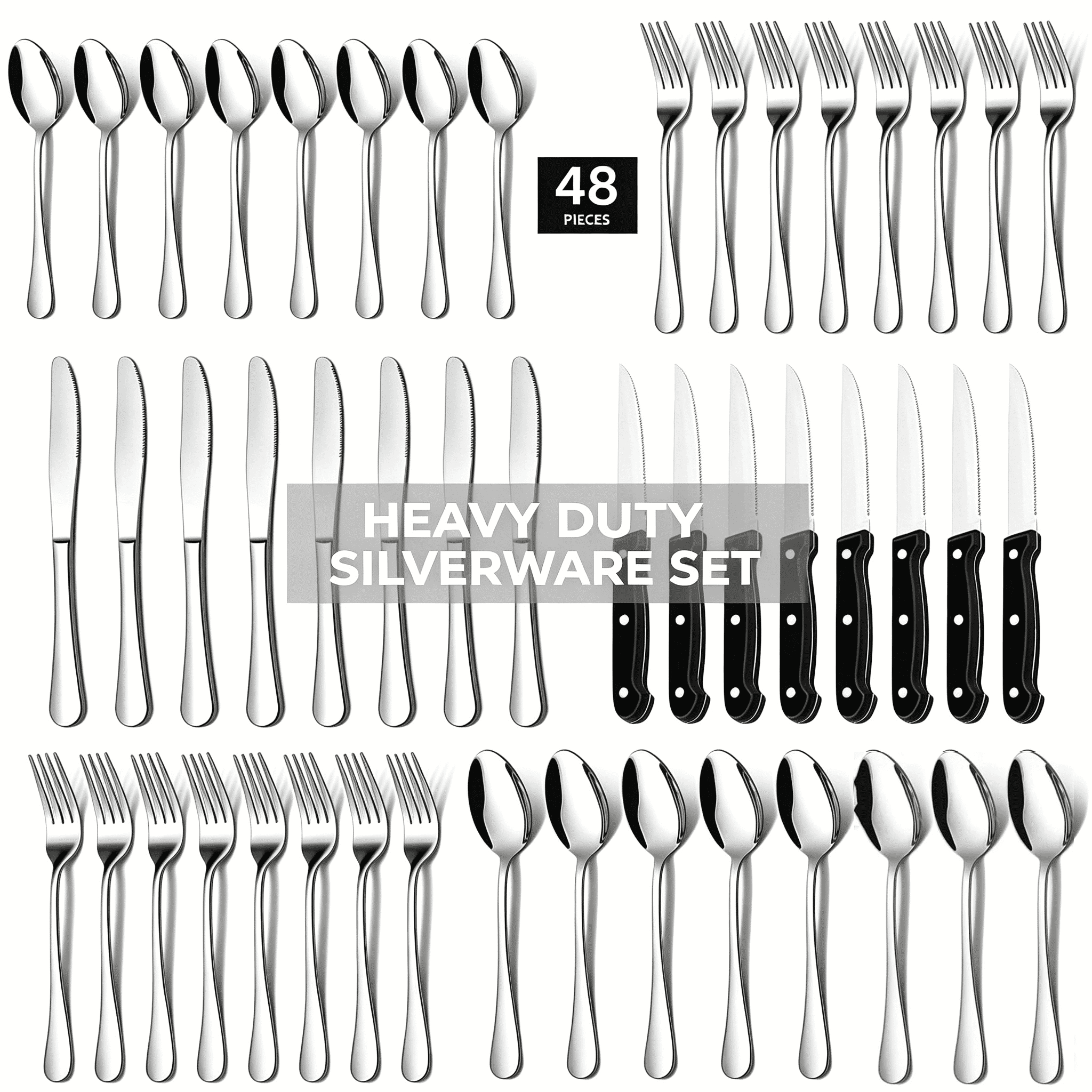 Kuose 48-Piece Stainless Steel Silverware Set, Mirror Polished ...