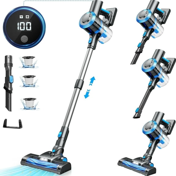 KANFUAQ Cordless Vacuum Cleaner, 38000PA/450W 50min 2500mah for Home Pet Hair Carpet Wood Floor (Blue)