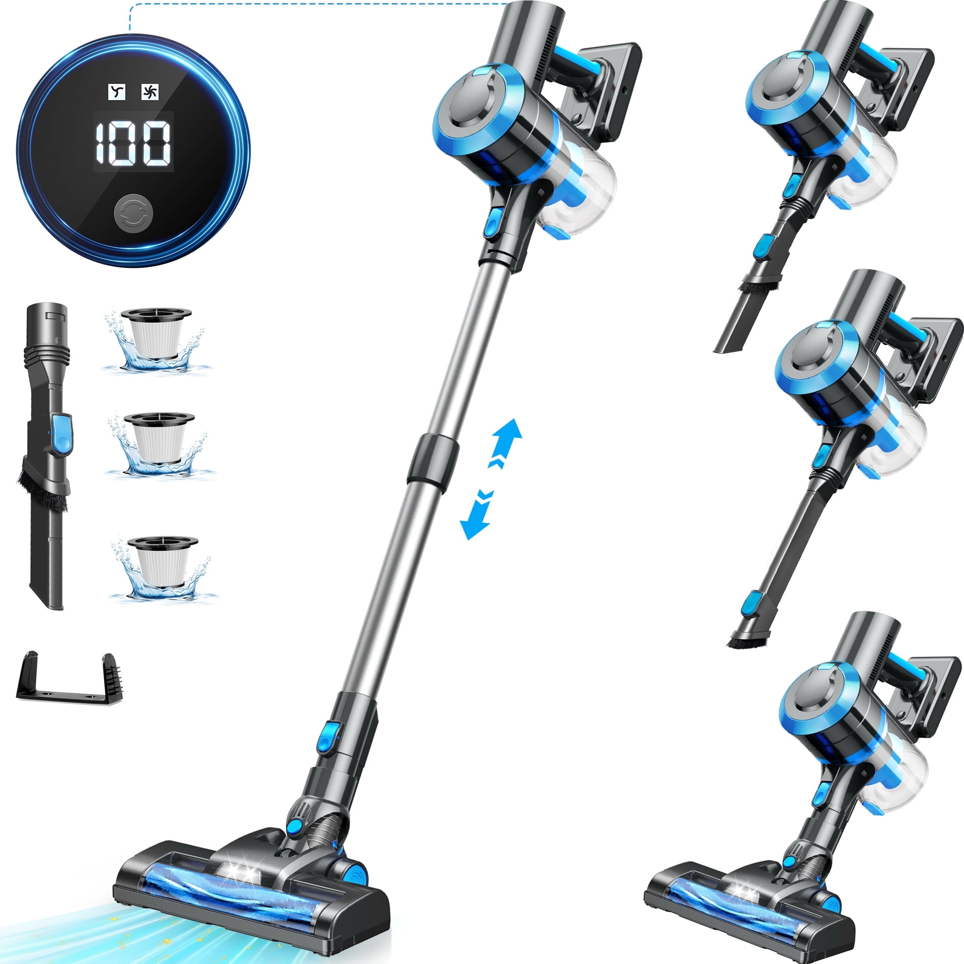KUOSE Cordless Vacuum Cleaner, 38000PA/450W 50min 2500mah for Home Pet Hair Carpet Wood Floor (Blue)