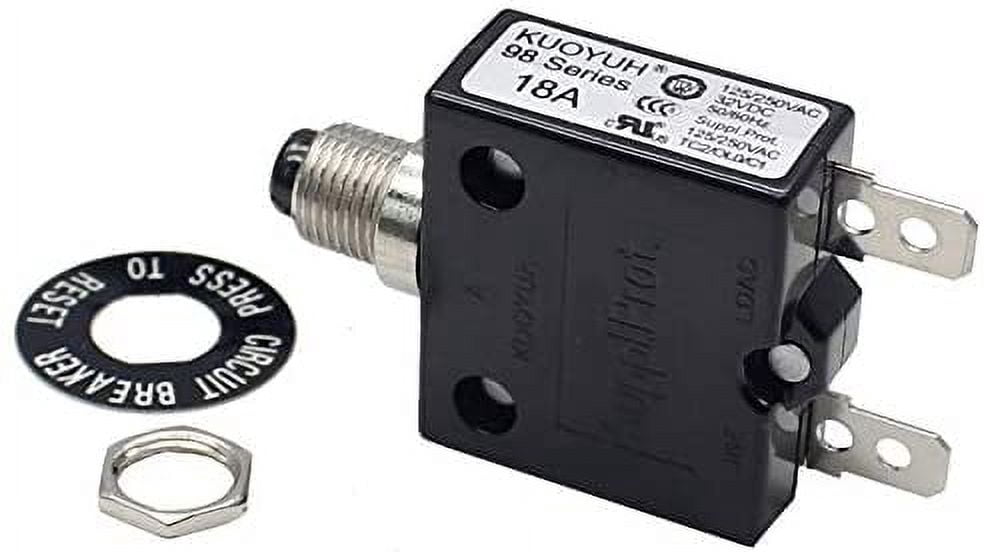 KUOYUH 18 Amp 125/250VAC 32/50VDC 98 Series Push-To-Reset Thermal Overload Protector Circuit Breaker