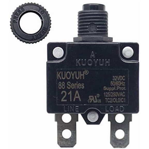 Genuine KUOYUH 21 Amp 125/250VAC 32/50VDC 88 Series Push-To-Reset Thermal Overload Protector Circuit Breaker (21A)