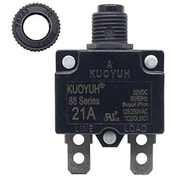 KUOYUH 21 Amp 125/250VAC 32/50VDC 88 Series Push-To-Reset Thermal Overload Protector Circuit Breaker