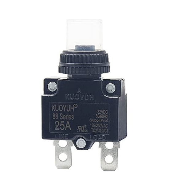 KUOYUH 25 Amp DC Circuit Breaker Push-Button Reset with Quick Connect Terminals and Waterproof Button Cover (25 Amp)