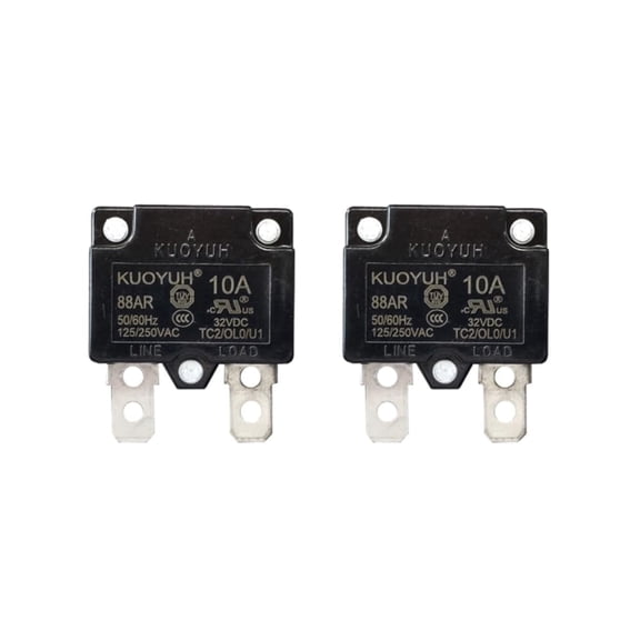 KUOYUH Circuit Breaker Thermal Overload 88 Series 3-30A Quick Connect Terminals 32VDC 125/250VAC 50/60Hz Auto-Reset 2-Pack (10A)