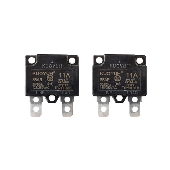 KUOYUH Circuit Breaker Thermal Overload 88 Series 3-30A Quick Connect Terminals 32VDC 125/250VAC 50/60Hz Auto-Reset 2-Pack (11A)
