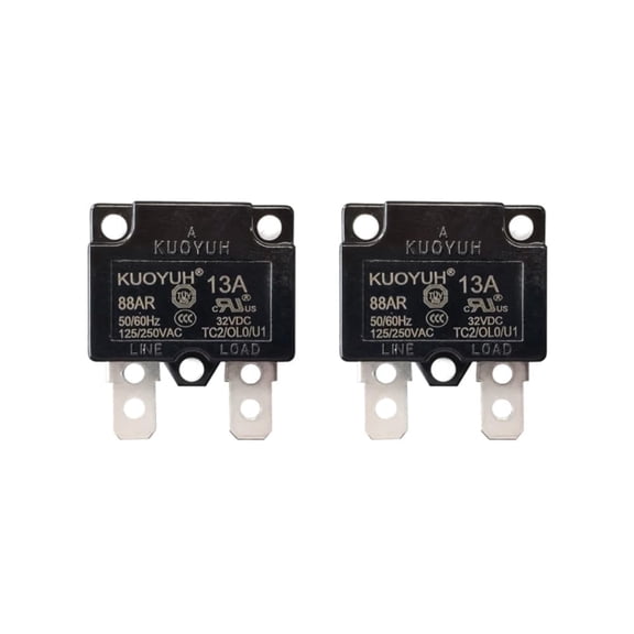 KUOYUH Circuit Breaker Thermal Overload 88 Series 3-30A Quick Connect Terminals 32VDC 125/250VAC 50/60Hz Auto-Reset 2-Pack (13A)