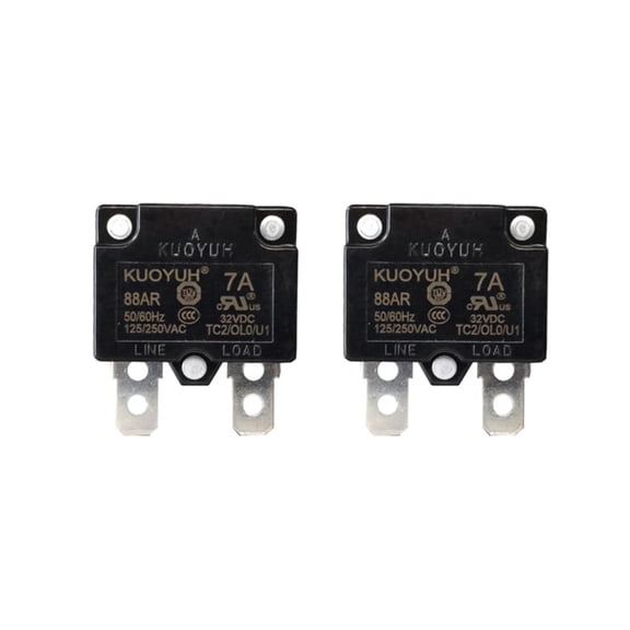 Genuine KUOYUH (7A) Circuit Breaker Thermal Overload 88 Series Quick Connect Terminals 32VDC 125/250VAC 50/60Hz Auto-Reset 2-Pack (7A)