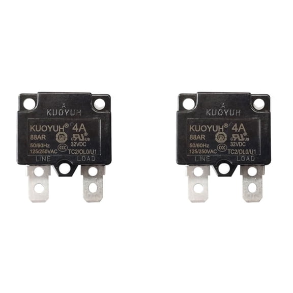 KUOYUH Circuit Breaker Thermal Overload 88AR Series 3-30A Quick Connect Terminals 32VDC 125/250VAC 50/60Hz Auto-Reset 2-Pack (4A)