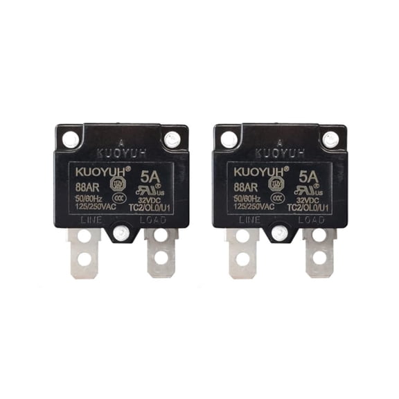 KUOYUH Circuit Breaker Thermal Overload 88AR Series 3-30A Quick Connect Terminals 32VDC 125/250VAC 50/60Hz Auto-Reset 2-Pack (5A)