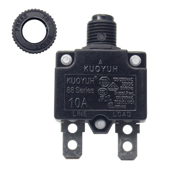 Genuine KUOYUH USA 10 Amp 88 Series Quick Connect Terminals Push-To-Reset Thermal Circuit Breaker (10A)