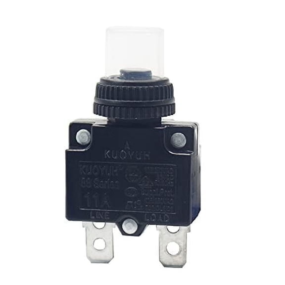 KUOYUH USA 11 Amp 88 Series Quick Connect Terminals Push-to-Reset Thermal Circuit Breaker with Transparent Waterproof Button Dust Cover (1 Pack)
