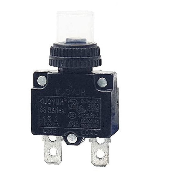 KUOYUH USA 13-21 Amps 88 Series Quick Connect Terminals Push-To-Reset Thermal Circuit Breaker with Transparent Waterproof Button Dust Cover (1-Pack) (16A)