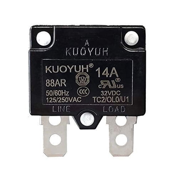 KUOYUH USA 14 Amp 125/250VAC 32/50VDC 88AR Series Automatic-Reset Thermal Overload Protector Circuit Breaker (1 Pack)