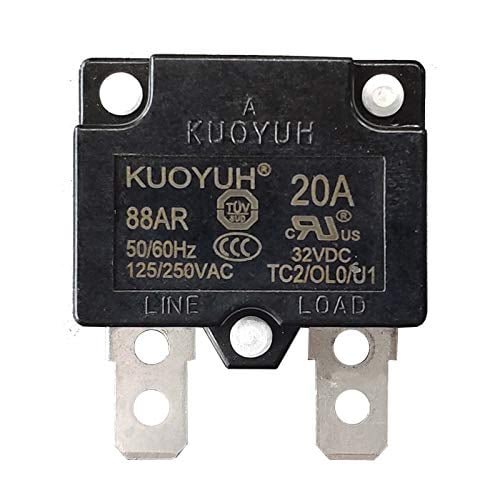 KUOYUH USA 20 Amp 125/250VAC 32/50VDC 88AR Series Automatic-Reset Thermal Overload Protector Circuit Breaker (1-Pack)