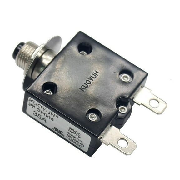 KUOYUH USA 3-50 Amps 98 Series Quick Connect Terminals Push-To-Reset Thermal Circuit Breaker with Transparent Waterproof Button Dust Cover (1-Pack) (35A)