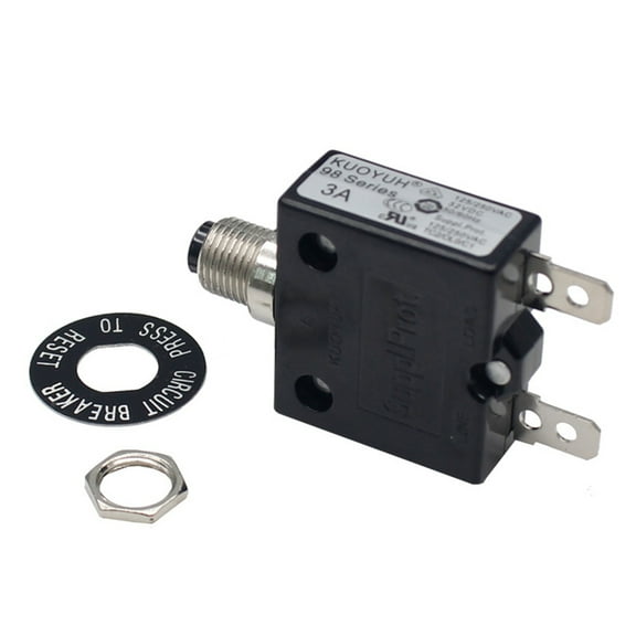 Kuoyuh Usa 3 Amp 98 Series Quick Connect Terminals Push-to-Reset Thermal Circuit Breaker, 1 Piece
