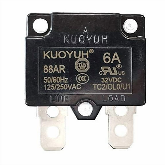 KUOYUH USA 6 Amp 125/250VAC 32/50VDC 88AR Series Automatic-Reset Thermal Overload Protector Circuit Breaker (1 Pack)
