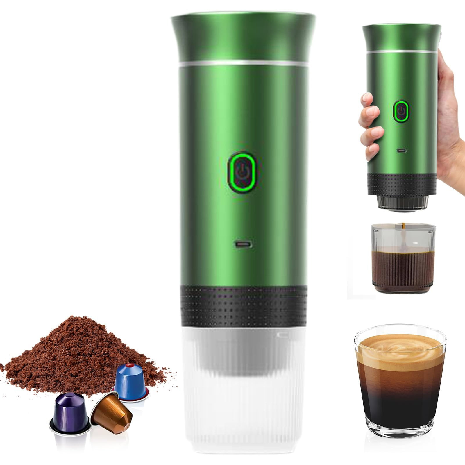 KUOZHUOW Portable Coffee Machine Machine 60ml 12V Rechargeable Self Heating Machine Portable Coffee Maker Travel Or Ground Coffee