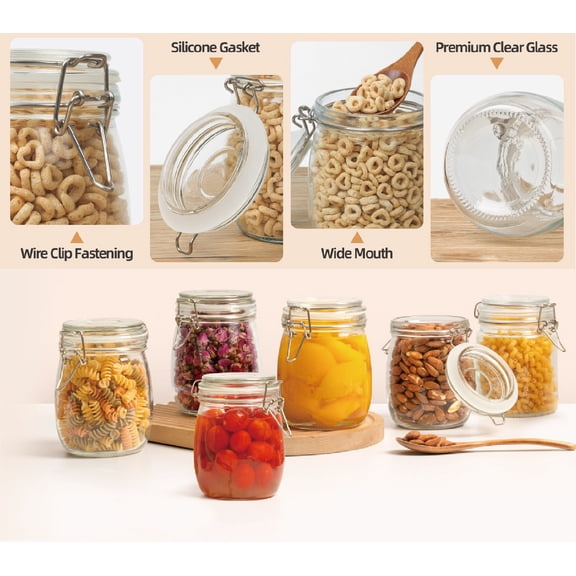 KUPORAI Containers for household use,25oz Airtight Glass Canisters with Lids, Round Food Storage Jar Container with Clamp Lids
