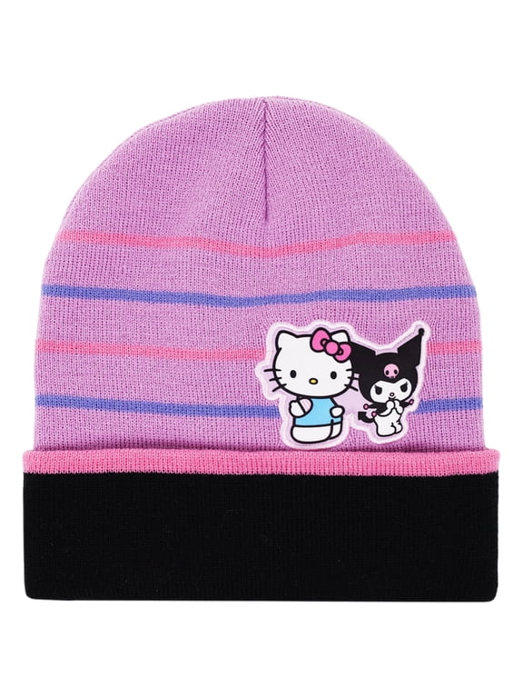 Hello Kitty and Black Kuromi Ribbed Cuff Beanie