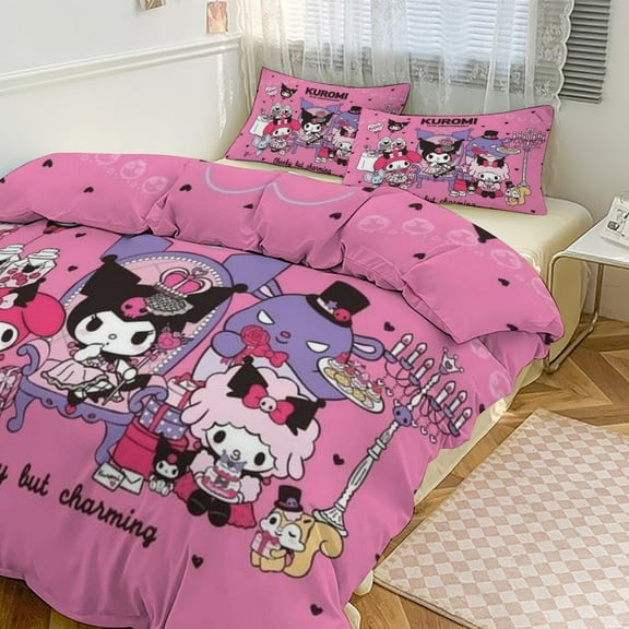 KUROMI Bedding Set Anime Three-piece for Boys Girls Teens Full