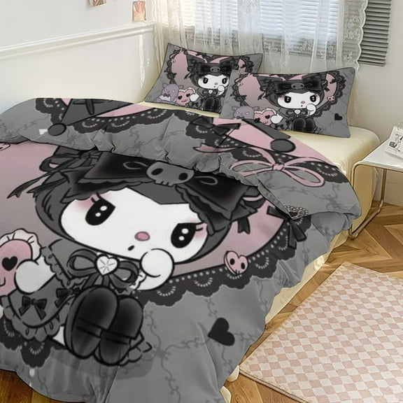 KUROMI Bedding Set Anime Three-piece for Boys Girls Teens Full