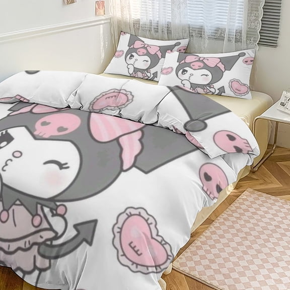 KUROMI Bedding Set Anime Three-piece for Boys Girls Teens Full