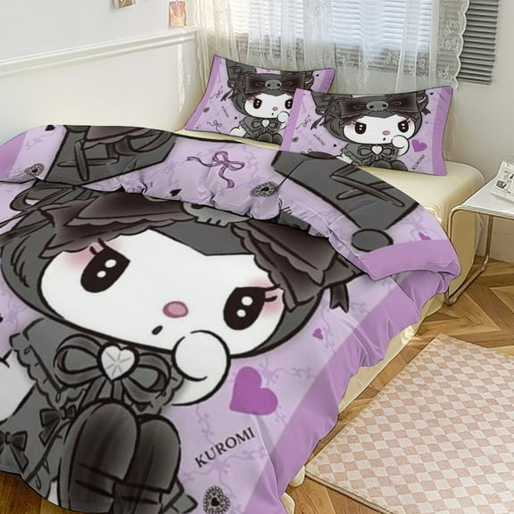 KUROMI Bedding Set Anime Three-piece for Boys Girls Teens Full