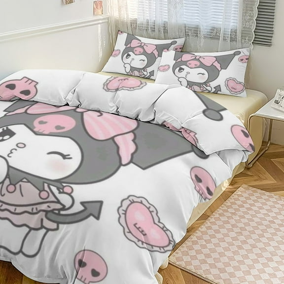 KUROMI Bedding Set Anime Three-piece for Boys Girls Teens King