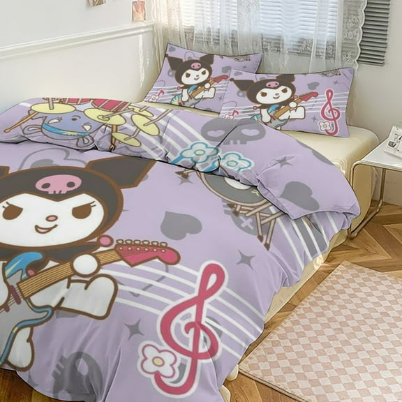 KUROMI Bedding Set Anime Three-piece for Boys Girls Teens King