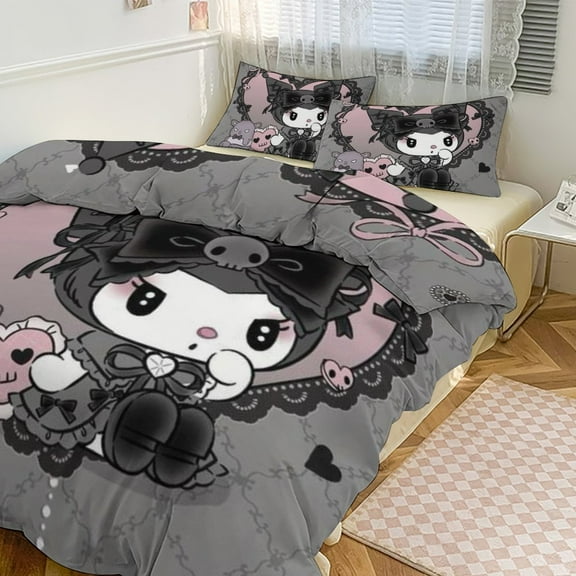 KUROMI Bedding Set Anime Three-piece for Boys Girls Teens Queen