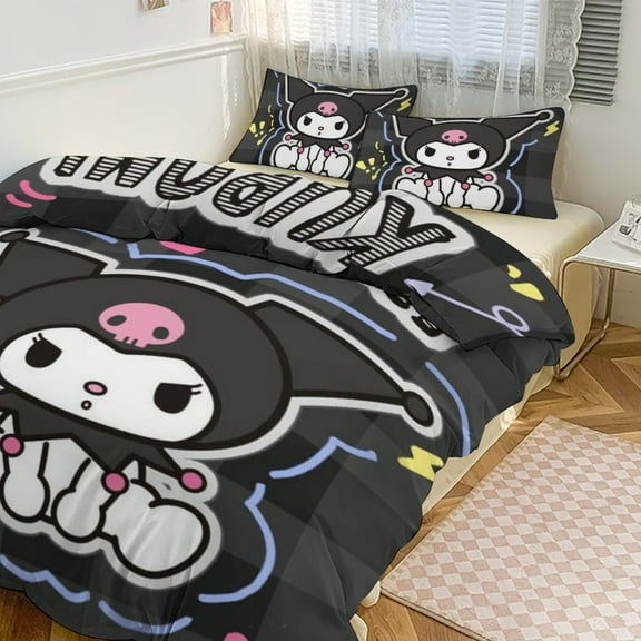 KUROMI Bedding Set Anime Three-piece for Boys Girls Teens Queen