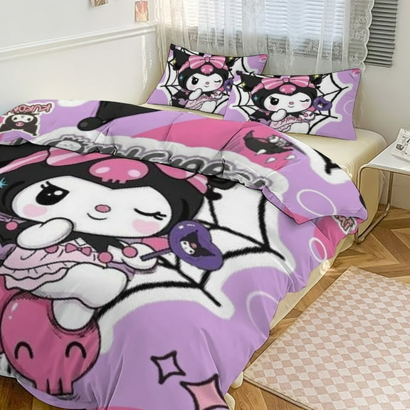 KUROMI Bedding Set Anime Three-piece for Boys Girls Teens Twin