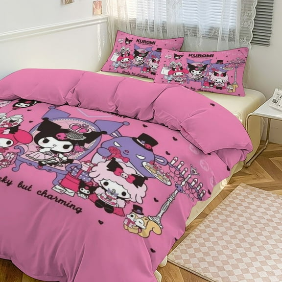 KUROMI Bedding Set Anime Three-piece for Boys Girls Teens Twin