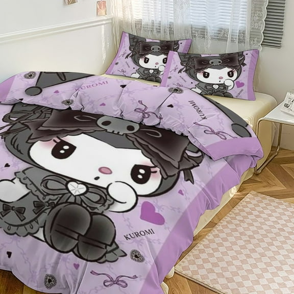 KUROMI Bedding Set Anime Three-piece for Boys Girls Teens Twin