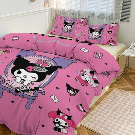 KUROMI Bedding Set Anime Three-piece for Boys Girls Teens Twin
