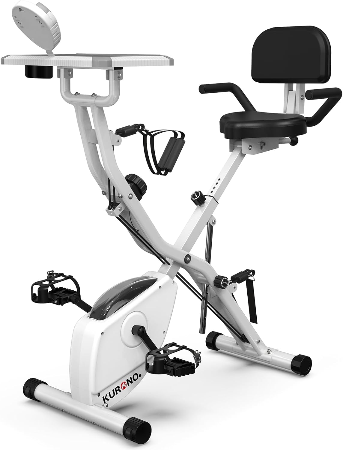 KURONO Exercise Bike for Home Workout Stationary Bike with Table | Foldable Indoor Cycling Bike for Seniors | 330 LB Capacity and Seat Backrest Adjustments - image 1 of 7