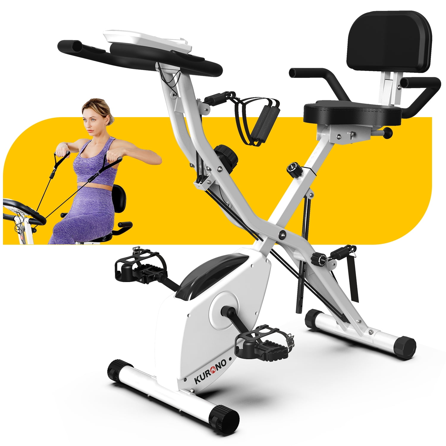 Pooboo 4-in-1 Folding Magnetic Exercise Bike – Indoor Cycling With LCD, Pulse Sensor, 350lb Capacity (Green, X630)
