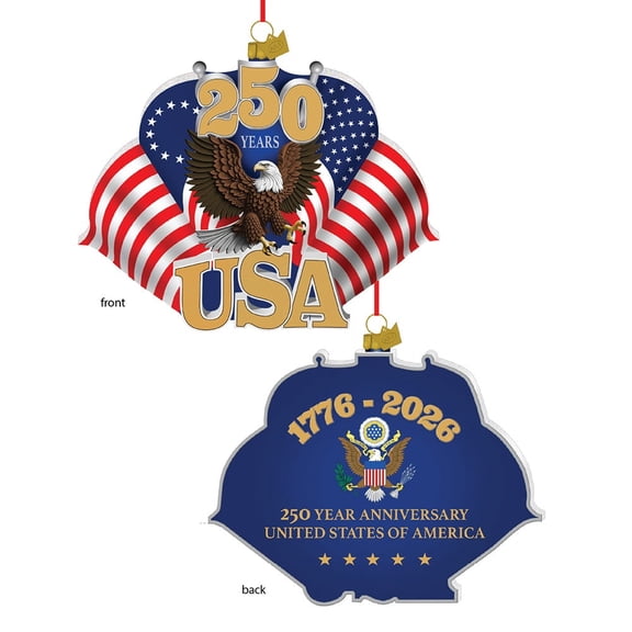 KURT ADLER 250 YEARS OF AMERICA FLAG ORNAMENT 2 SIDED