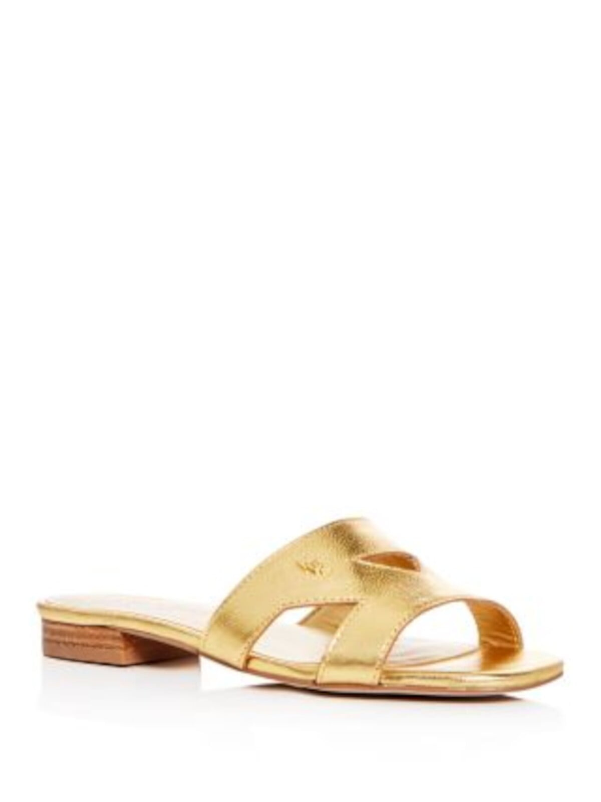 KURT GEIGER Womens Gold Logo Padded Metallic Odina Square