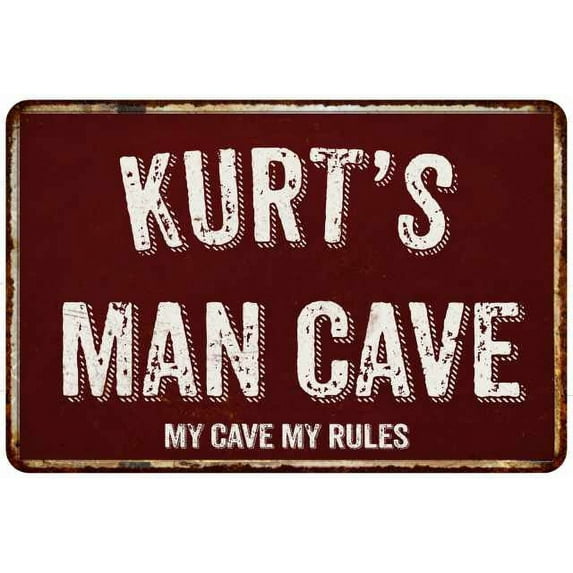 KURT'S Man Cave Red Grunge Gift Sign Metal 12x18 Decor 208120003080
