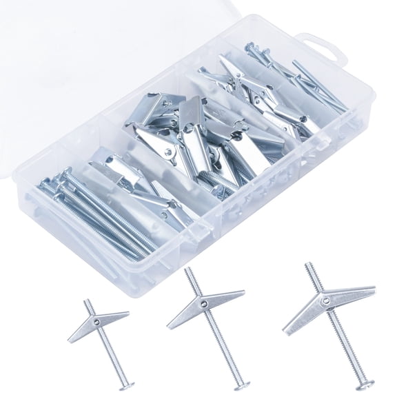 KURUI Heavy Duty Hollow Wall Anchors For Drywall Ceiling, Toggle Bolts And Wing Nut Kit, 28Pcs Metal Drywall Anchors And Screws Assortment Set, 3 Sizes Butterfly Anchors For Hanging 1/8, 3/16, 1/4