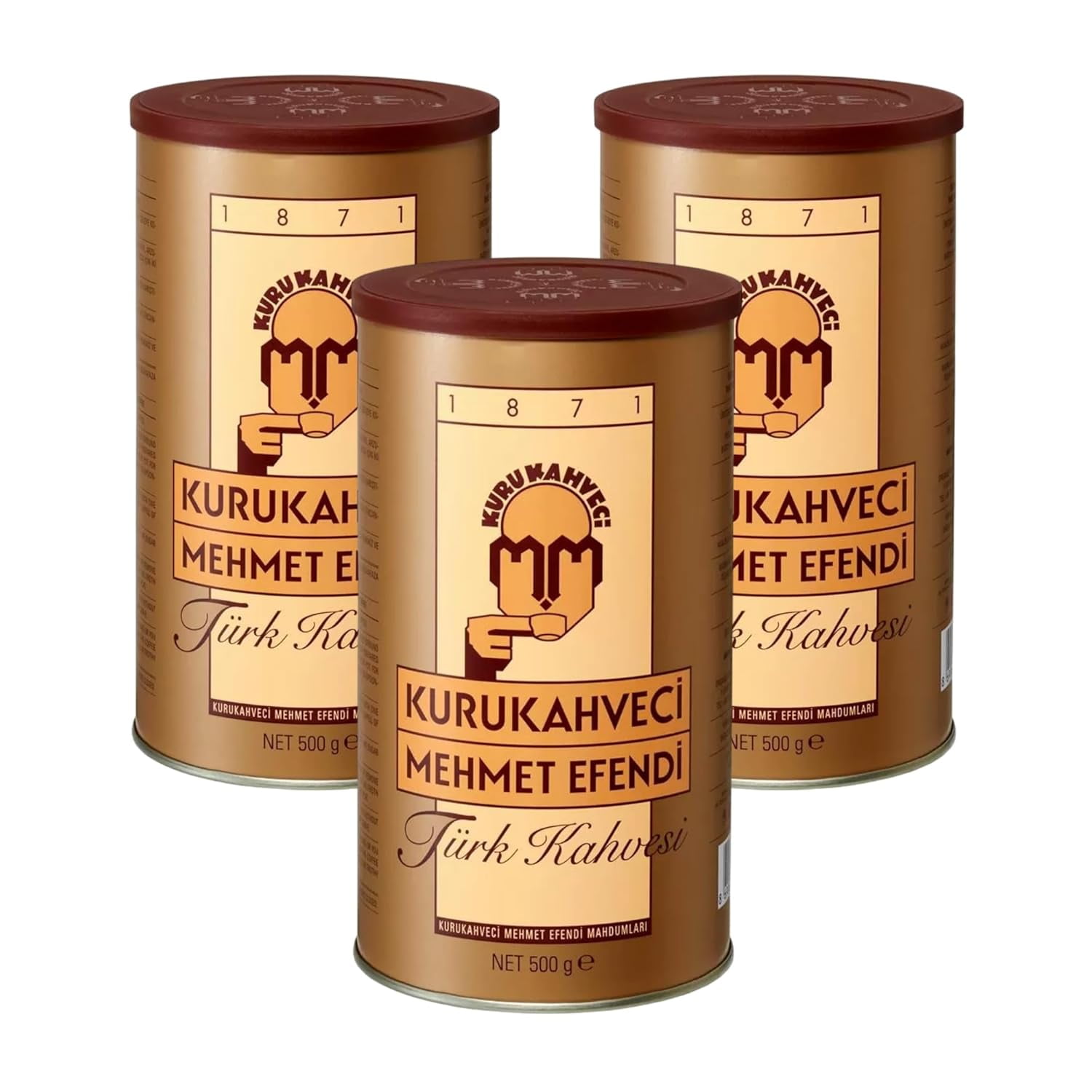 KURUKAHVECI MEHMET EFENDI Turkish Coffee, Arabica Beans, Roasted Ground,Rich Aroma, Fresh, Medium to Heavy-bodied, Original Taste Since 1871 (17.6 OZ / 500 Gr) Pack of 3