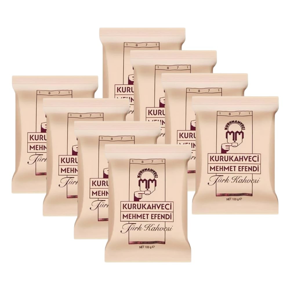 KURUKAHVECI MEHMET EFENDI Turkish Coffee, Arabica Beans, Roasted Ground,Rich Aroma, Fresh, Medium to Heavy-bodied, Original Taste Since 1871 (3.52 OZ / 100 Gr) Pack of 8