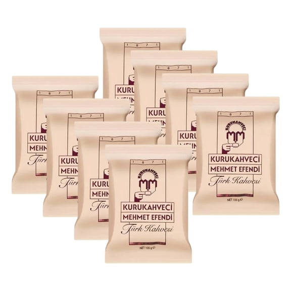 KURUKAHVECI MEHMET EFENDI Turkish Coffee, Arabica Beans, Roasted Ground,Rich Aroma, Fresh, Medium to Heavy-bodied, Original Taste Since 1871 (3.52 OZ / 100 Gr) Pack of 8