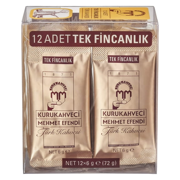 KURUKAHVECI MEHMET EFENDI Turkish Coffee, Single Packages, Roasted Ground,Rich Aroma, Fresh, Medium to Heavy-bodied, Original Taste Since 1871 (0.21 OZ / 6 Gr) Pack of 12